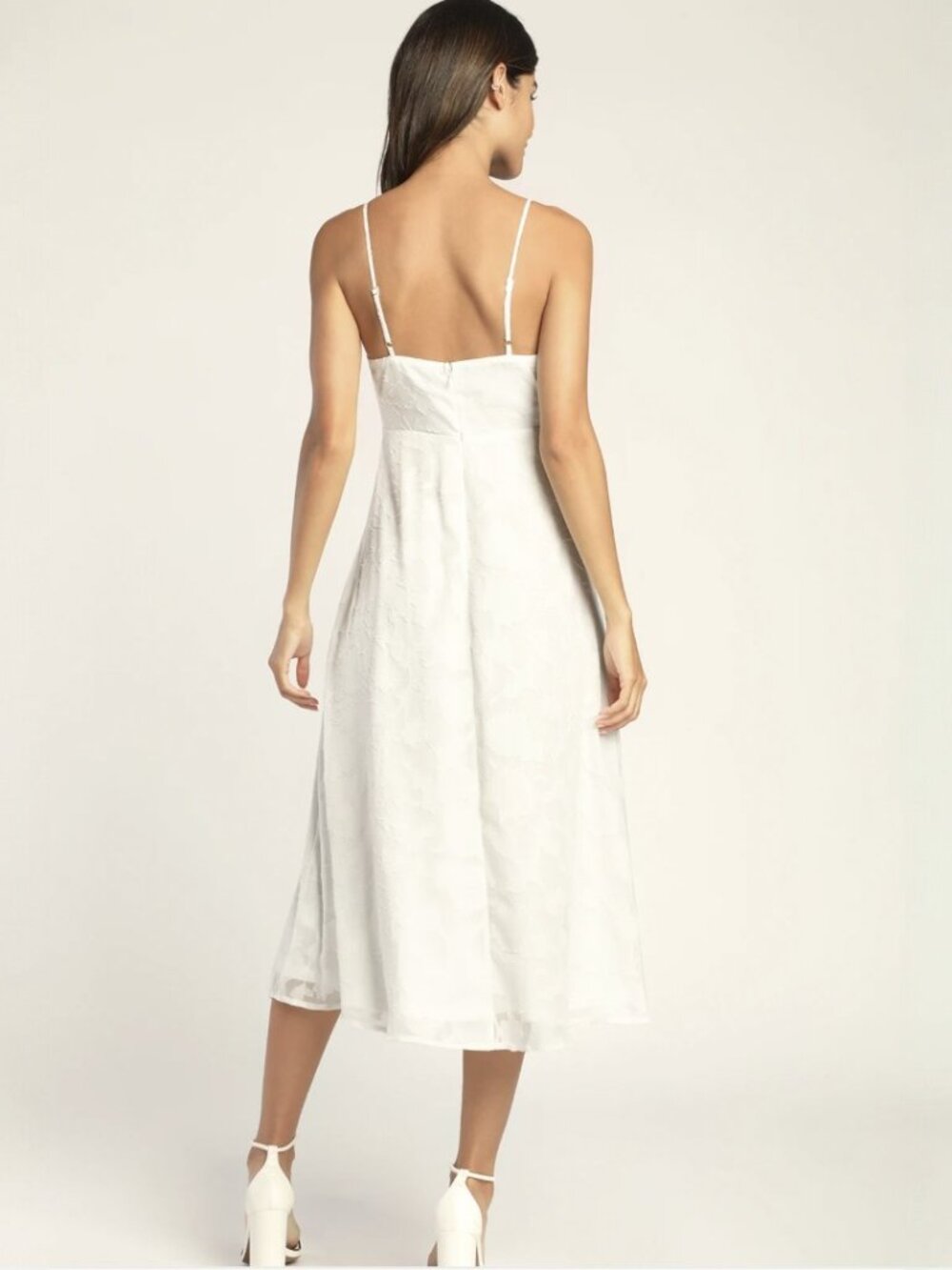 Lulus Perfectly Picturesque White Floral Burnout Surplice Midi Dress NWT - Picture 4 of 9